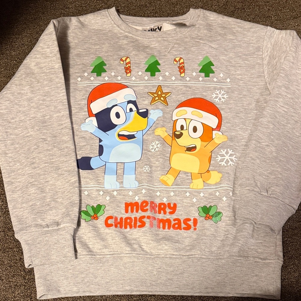 Gray Christmas Sweatshirt with Cartoon Characters